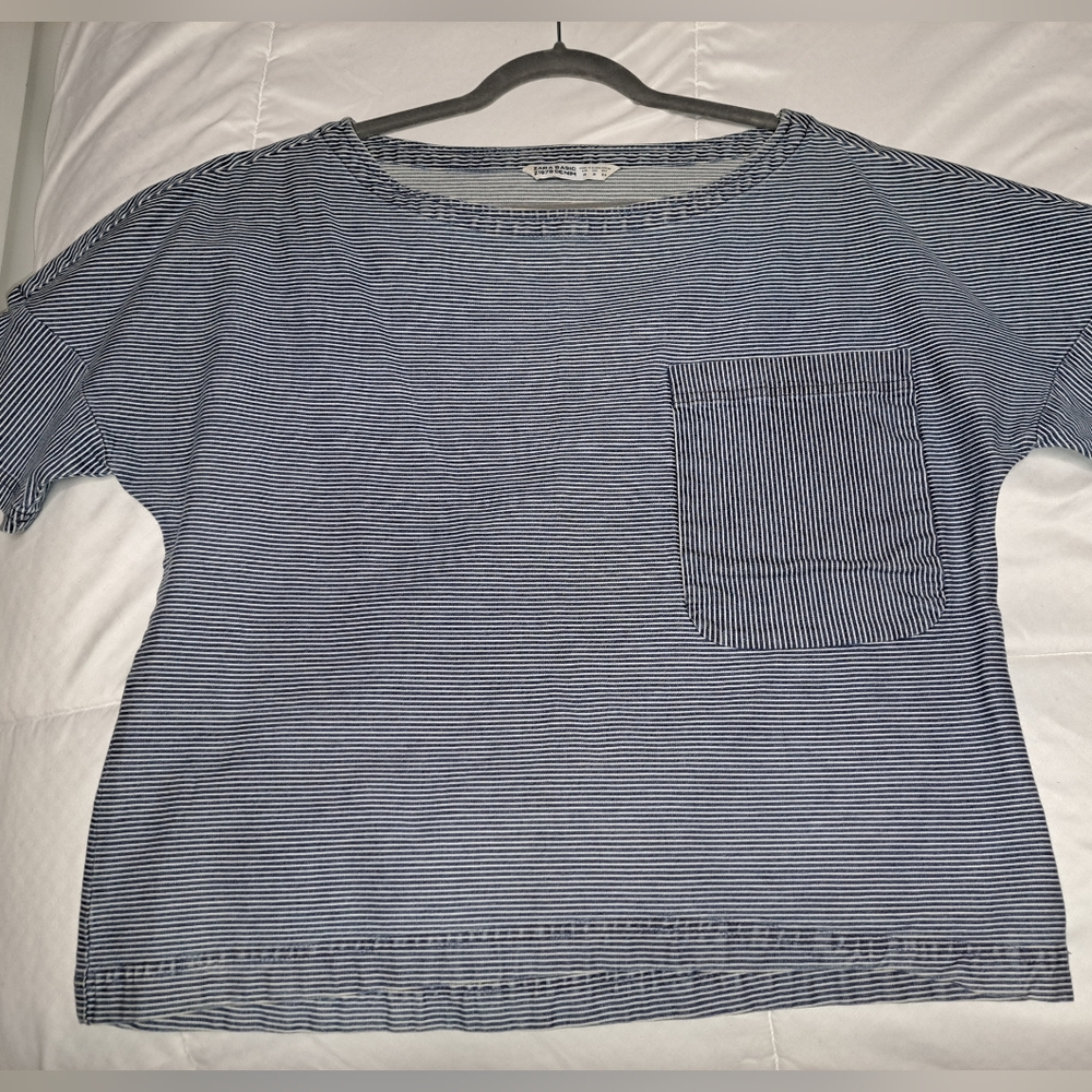 Zara Denim Boat Neck Top